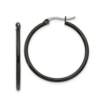 Beautiful Stainless Steel Black IP plated 55mm Hoop Earrings Beautiful Stainless Steel Black IP plated 55mm Hoop Earrings